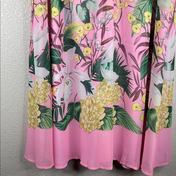 Pink & Yellow Floral Tropical Summer Spring Flowy Vacation Maxi Skirt Skirt L - Picture 3 of 6